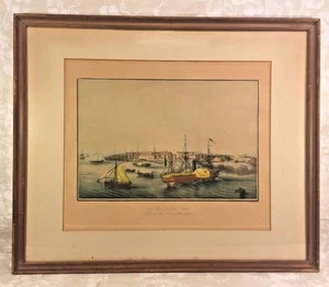 Ant French "Vue De New York" Harbor Print in Frames by Engraver Le Breton - Picture 1 of 9