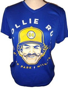 Womens Large Milwaukee Brewers Miller Park Rollie Run Baseball Blue Short Shirt  - Picture 1 of 7