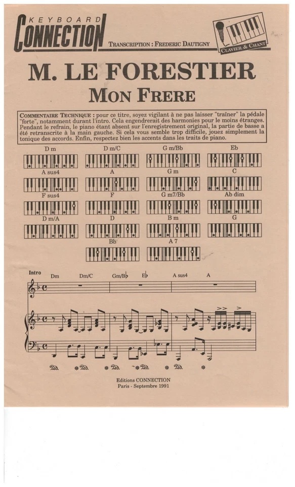 Partition  M. LE FORESTIER " MON FRERE  "  CLAVIER et CHANT - Photo 1/1