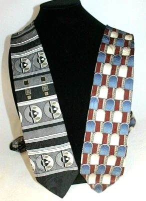 路易斯 FERAUD 2 件套男式灰色和勃艮第几何印花领带 56 英寸 X 3.5 — 第 1/4 张图片