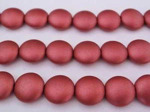 4(Four) 14 mm Cushion Round Beads: Satin Metallic Sangria - Picture 1 of 1