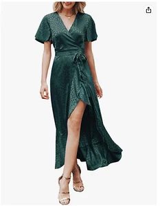 Miessial Women's Chiffon V Neck Ruffle Maxi Dress Polka Dot Long Beach Wr - Picture 1 of 6