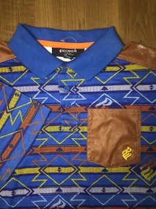 ROCAWEAR Polo Shirt Youth Large 14-16 Blue Pattern Cotton Kids Boys w/ Leather - Picture 1 of 9