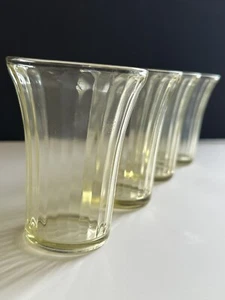 4 Vintage Depression Juice Glasses Children's Vaseline Yellow Glow Paneled Flare - Picture 1 of 24
