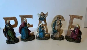 5-Piece PEACE Nativity Scene Sentiment by Valerie Parr Hill. - Picture 1 of 4