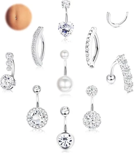 9Pezzi 14G Piercing Ombelico Acciaio Chirurgico Argento Oro, Piercing Ombelico A - Foto 1 di 12