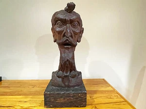 Large Vintage HAND CARVED WOOD BUST -EXCEPTIONAL WORK -SANTOS - QUIXOTE - SIGNED - Picture 1 of 9