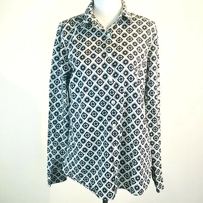 Blusa J Crew Perfect com botões estampada manga longa azul marinho tamanho 8 - Imagem 1 de 4