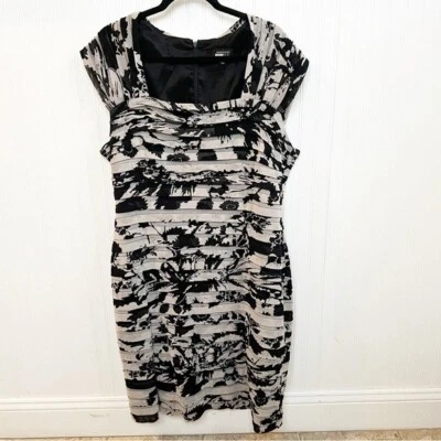 Adrianna Papell Black & Cream Mesh Shutter Pleat Sheath Dress Plus Size 22W - Image 1 of 4