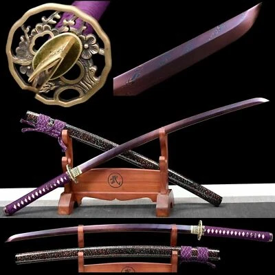 Purple Damascus Folded Steel Blade Katana Handmade Japanese Samurai Full Tang - Image 1 of 4