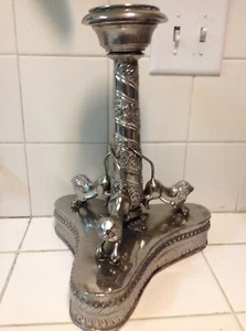 Vintage seltener versilberter Kerzenständer Jugendstil mit 3 Löwen  - Bild 1 von 12