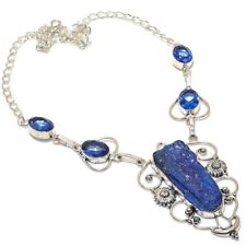 Kyanite Rough, Blue Topaz Gemstone Silver Fashion Jewelry Necklace 18" MN-625