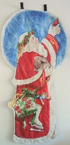 Santa with Bird, Rabbit Christmas Winter Scene Quilted Wall Hanging ~57" x 29" - Picture 1 of 4