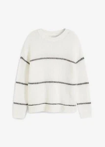 Pullover mit Kontraststreifen Gr. 44/46 Wollweiß Neutralgrau Damen Sweater Neu - Bild 1 von 1