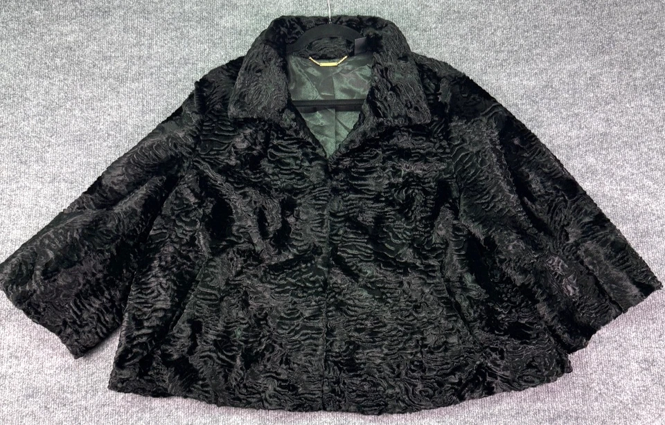 Chicos Black Label Faux Fur Swing Jacket Size 3 XL 16 Black Textured MSRP $199 - Image 1 of 4