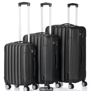 Set da viaggio bagagli 20" 24" 28" 3 pezzi borsa ABS trolley valigia con lucchetto TSA nero - Foto 1 di 19