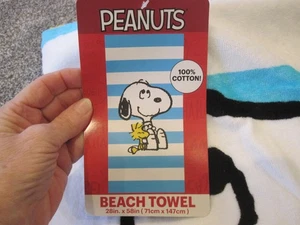 Peanuts Snoopy Woodstock Strandtuch neu mit Etikett 28 x 58 cm blau gestreift - Bild 1 von 3