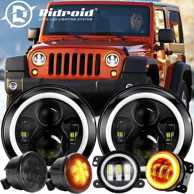 Combo de faros LED DOT de 7 pulgadas + luces antiniebla aptas para Jeep Wrangler JK TJ Foto 1 de 4