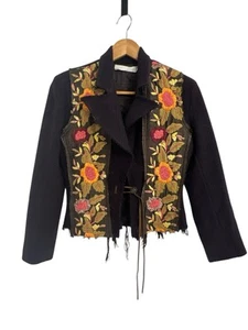 Trellis Cooper Eggplant Purple Wool Embroidered Floral Blazer Jacket Size 8 Boho - Picture 1 of 6
