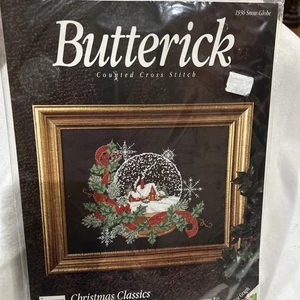 Butterick Counted Cross Stitch Kit Christmas SNOW GLOBE #1936 NEW! 11" x 14" - Picture 1 of 6