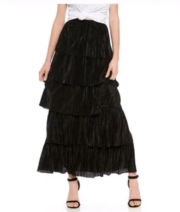 BB Dakota All That Jazz Tiered Layered Maxi Skirt Black Pull-on Lined Size 2 - Picture 1 of 12