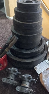 420 lb YORK LETRA ALTA Barra Bloqueo Giratorio Peso Olímpico 2” Collares 45 YORK Bar Foto 1 de 4