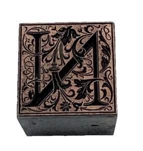 Vintage Letterpress Printing Block "N" Initial Letter Monogram Fobt Flowers - Picture 1 of 2