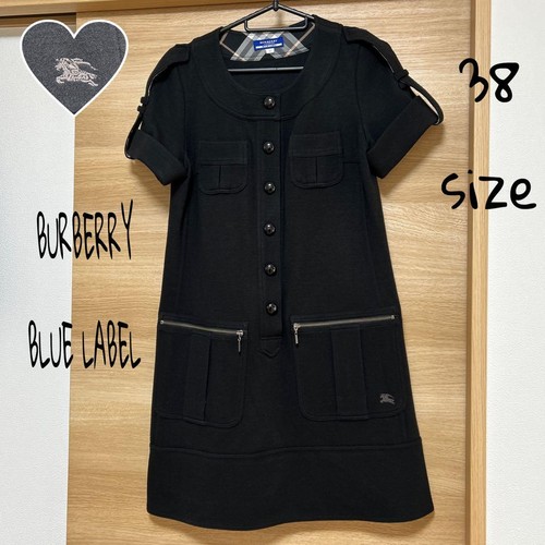 Abito Burberry Blue Label manica corta misto lana nero ricamo 38