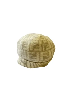 Y9#Fendi FF Zucca Monogram Beanie Hat Cream Beige 100% Wool Made In Italy Unisex - Picture 1 of 8