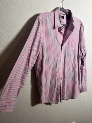 Chaps Ralph Lauren Vintage Pink Striped Button Up Dress Shirt Oxford Sz Large - Image 1 of 4