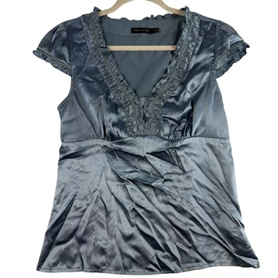 Vintage Y2K The Limited S Small Silk Babydoll Top 90s Cap Sleeve Blue Workforce - Image 1 of 4