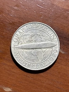 Germany - Weimar Republic 1930 D 3 Mark Silver Graf Zepplin, Scarce, Rim Bump - Picture 1 of 3