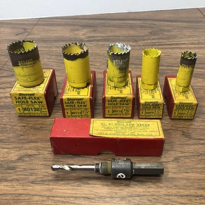 Vintage Starrett Sage Flex Hole Saw Lot w/ A1 Arbor 19-35mm 3/4-1 3/8” Foto 1 de 4