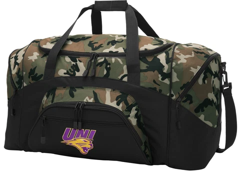 University of Northern Iowa Duffel BAG CAMO Gym Bags Suitcase LOADED w/ POCKETS Cover