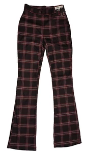 No Boundaries Junior’s Size Small 3-5 Red Plaid Stretch Flare Knit Pants - Picture 1 of 10