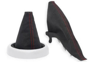 FOR MINI COOPER S-ONE R50 R53 GEAR BOOT SHIFT HANDBRAKE GAITER ALCANTARA s.RED - Picture 1 of 4