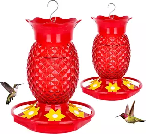 Glass Hummingbird Feeders for Outdoors Hanging Ant and Bee Proof Red 16OZ 2 Pack - Picture 1 of 12