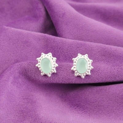 Небольшие ювелирные серьги из стерлингового серебра 925 пробы с драгоценными камнями аква халцедоном для друзей - Изображение 1 из 3
