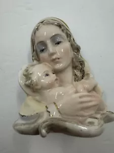 Vintage Italian Bust glazed Madonna Virgin Mary Baby Jesus Marked Italy 668 READ - Picture 1 of 13