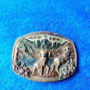 Vintage C&J 1985 Big Horned Rams Sheep Mountain Scene Color Belt Buckle - Picture 1 of 6