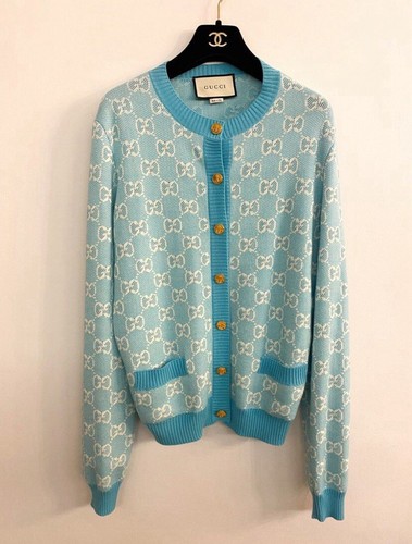 Autentico cardigan GUCCI logo CC blu lana cotone taglia XS S $2.800