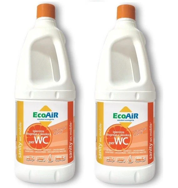 DISGREGANTE SANITY 2 LITRI ARANCIA WC AQUE NERE CAMPER AQUA KEM - 2 BOTTIGLIE -  - Immagine 1 di 1