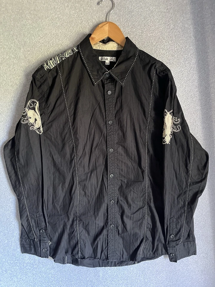 Camisa Arcaica De Colección Y2K Gótica Grunge Manga Larga Para Hombre 2X Bordada Foto 1 de 4