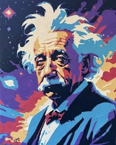 Modern Albert Einstein Portrait | Original Painting | Signed Art Collectible - Picture 1 of 5