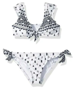 Splendid Girls 2 Piece Bikini Set Bralette Top & Bow Tie Sides Bottoms White 12 - Picture 1 of 2