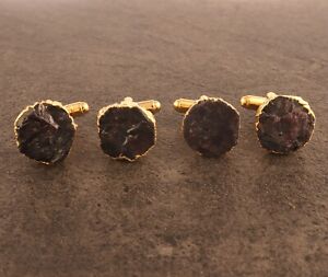 Rough Look Garnet Birthstone Gold Plated Cufflink Jewelry Men Gifts 2 Pairs Lot