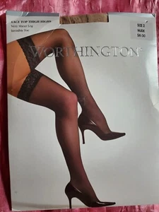 Worthington Lace Top Thigh High Stockings Size 2 Nude Jcpenney Sissy Nylons - Picture 1 of 9