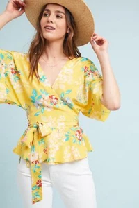 Anthropologie Yumi Kim Silk Floral Wrap Blouse Top Sz Medium Petite - Picture 1 of 7