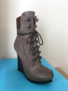 Jean-Michel Cazabat Boots Wedge Hiking Leather 8.5B 38.5 Lace Up Women's Boots - Picture 1 of 8
