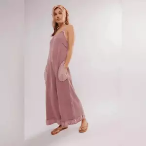 Free People Callie One-Piece Jumpsuit Wide-Leg Waffle Rose FP ONE M NEW - Picture 1 of 2